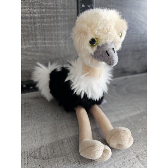 Aurora Ostrich Plush Stuffed Animal Fluffy Black White Gray Soft 2017 8" Toy - Picture 3 of 8